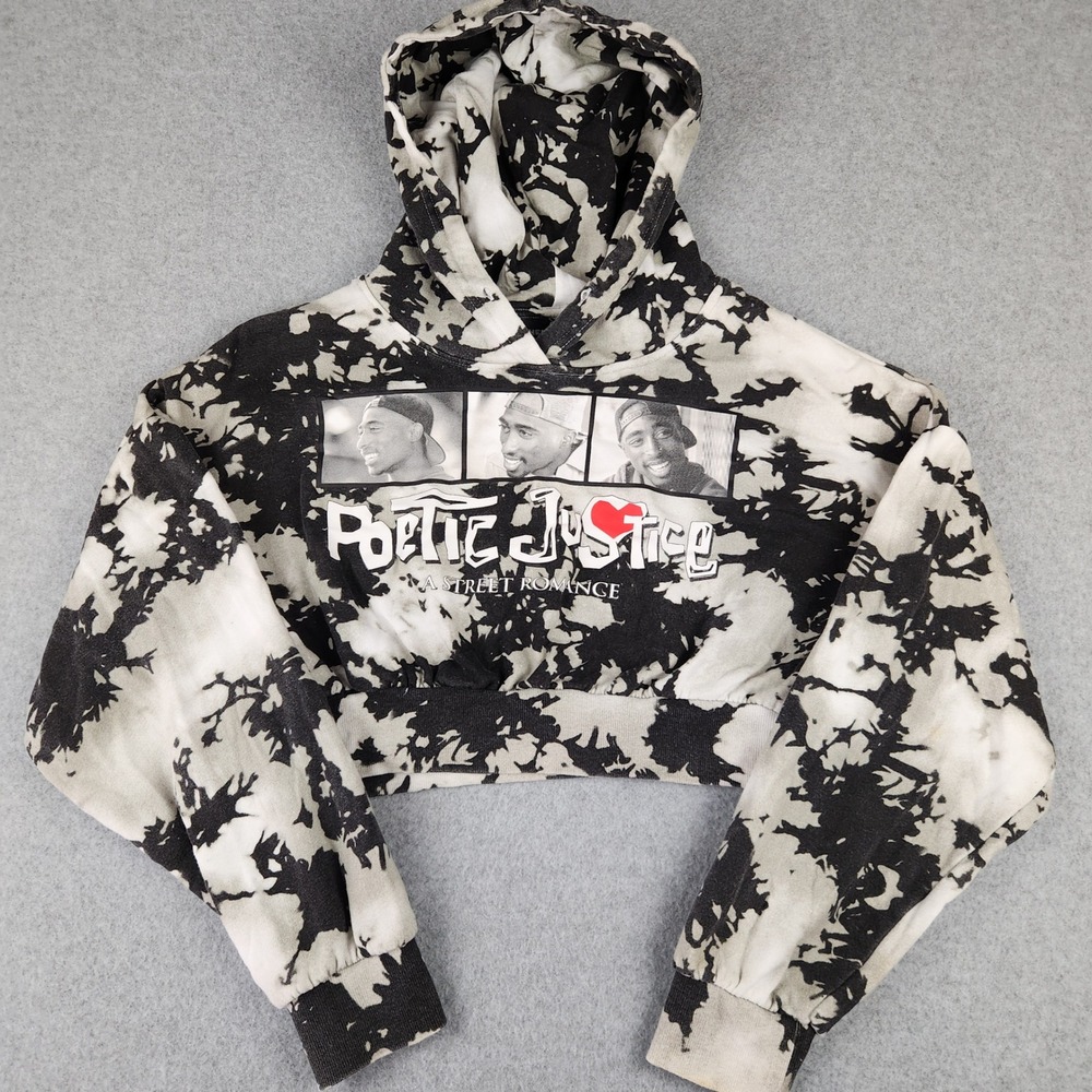 Chemistry Poetic Justice Hoodie Womens M Black White Tie Dye Tupac Graphic Crop